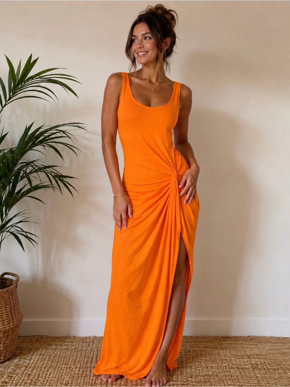 Micas Orange Twist-Front Maxi Dress